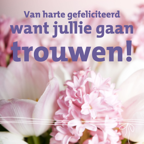 Felicitatie trouwen met roze hyacint