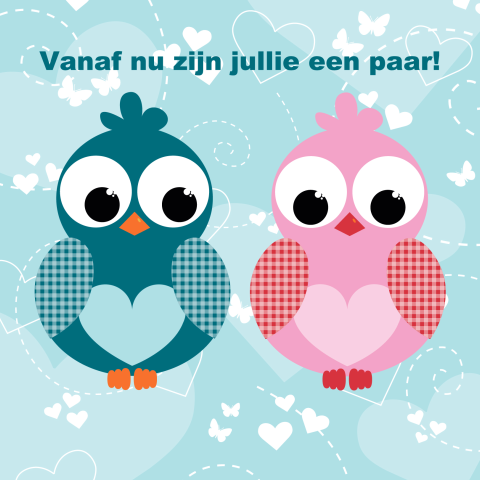 Trendy felicitatie voor bruidspaar met vogels