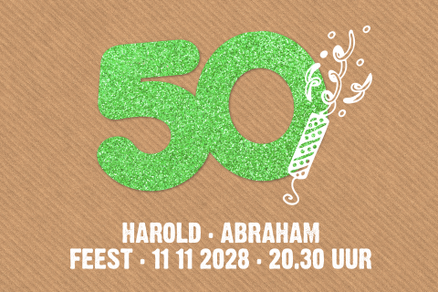 Uitnodiging Abraham met groene glitters op kraft