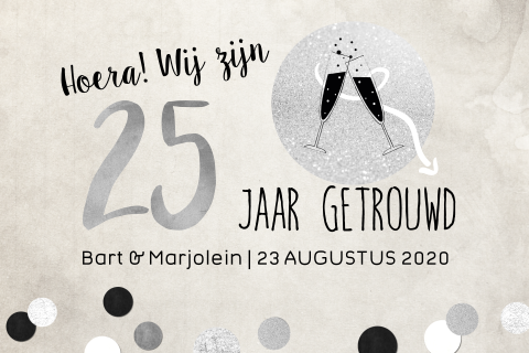 Huwelijkskaart met grijze achtergrond en confetti