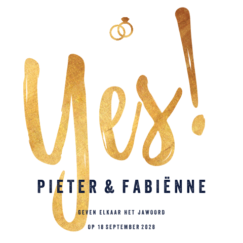 Trouwkaart met YES, ringen en icoontjes