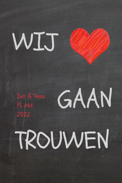 Stoere Trouwkaart met rood hart