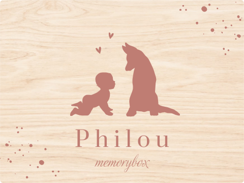 Memorybox roze sihouet baby meisje en hond