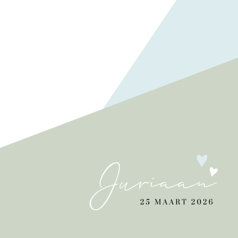 Geometrisch geboortekaartje pastel vlakken met hartjes