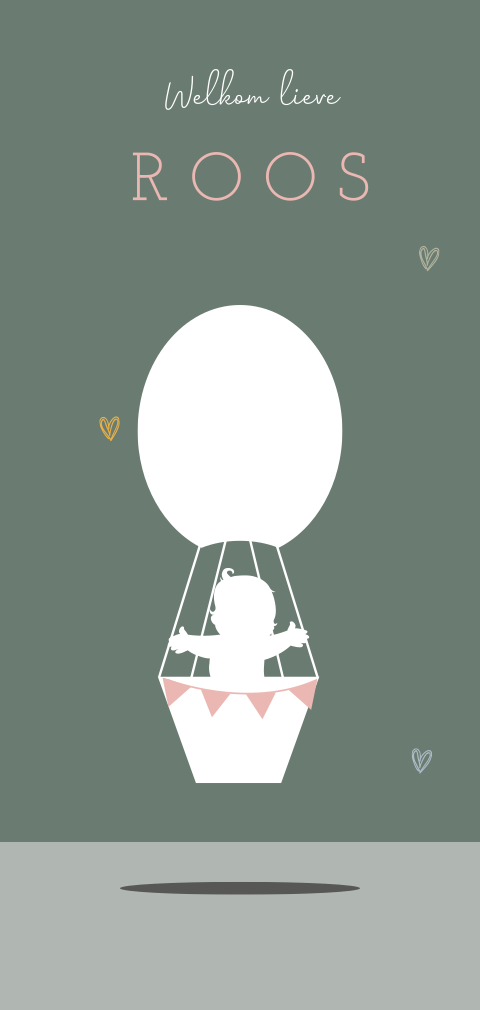 Adoptiekaartje met silhouet luchtballon met meisje