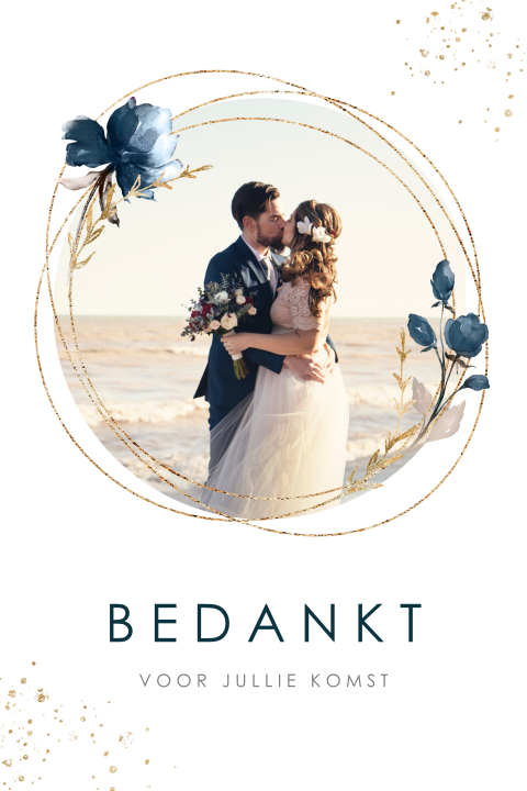 Bedankkaart met gouden cirkel en eigen foto