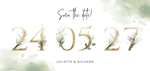 Botanische save the date kaart met datum en bladeren