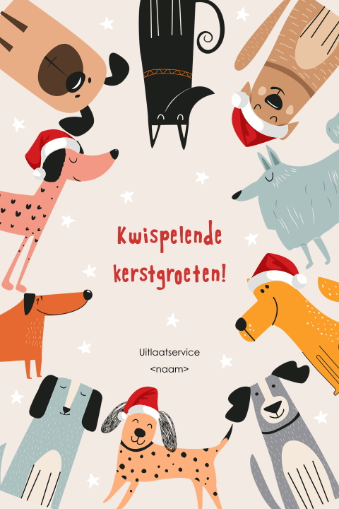 Kerstkaart met verschillende honden - kwispelende kerstgroeten