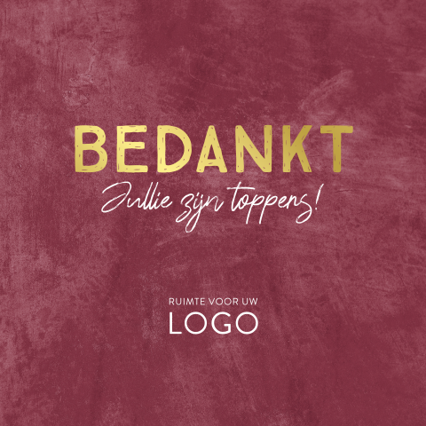 Donkerroze kerstkaart met goudfolie bedankt