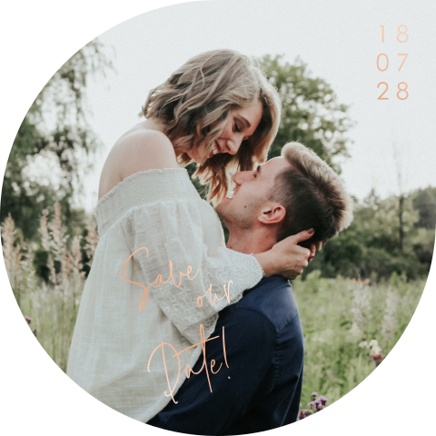 Save the date kaart met stans druppel, foto en folie