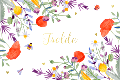 Zomer geboortekaartje met bloemen en goudfolie
