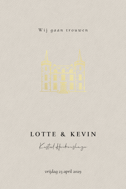 Trouwkaart met tekening locatie Kasteel Henkenshage