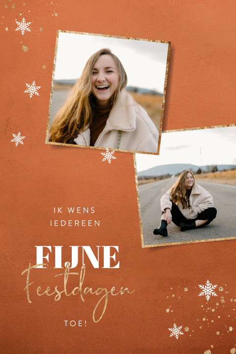 Roestoranje waterverf kerstkaart met twee foto's en spetters