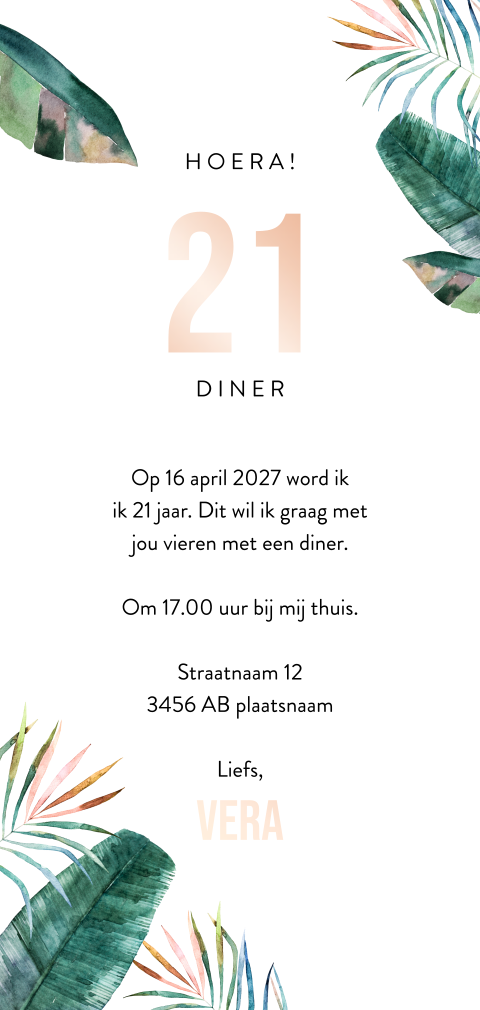 Tropische uitnodiging 21 diner met roséfolie