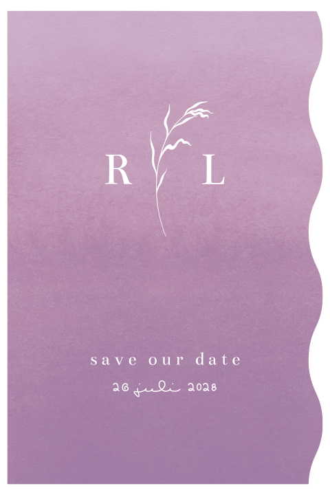 Lila save the date kaart in unieke vorm