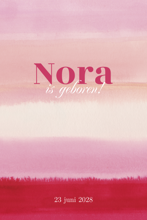 Geboortekaartje colorblocking in roze en rood