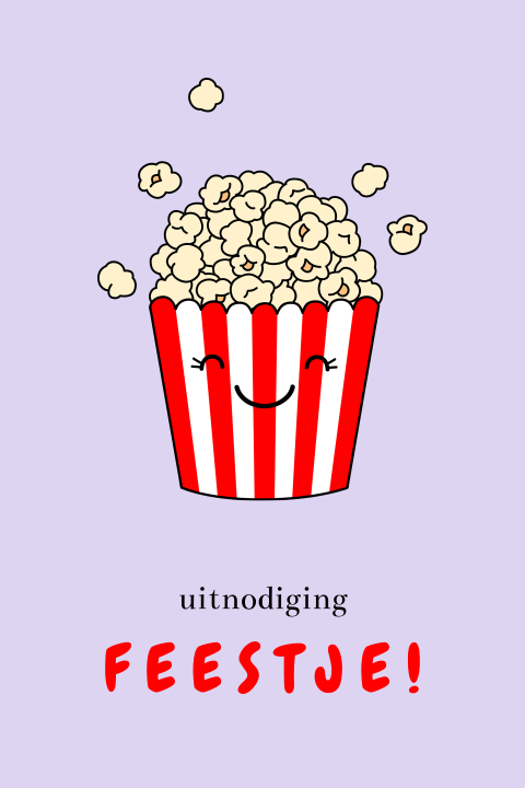 Uitnodiging feestje film met popcorn