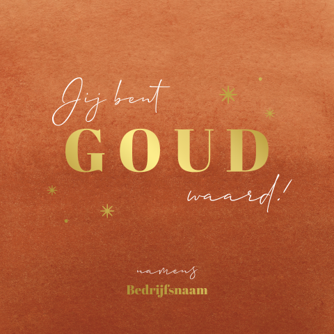 Roestbruine kerstkaart met jij bent goud waard