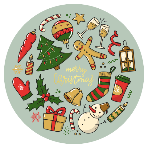Ronde kerstkaart met vrolijke tekeningen