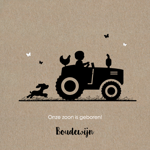 Kraft geboortekaartje jongen op tractor