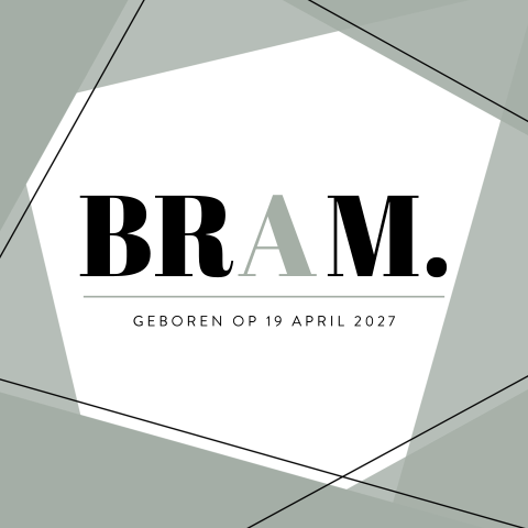 Grafisch geboortekaart met geometrische groene vlakken