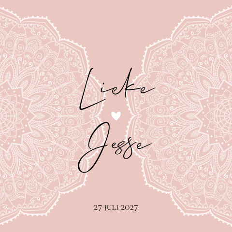 Roze trouwkaart met witte mandala