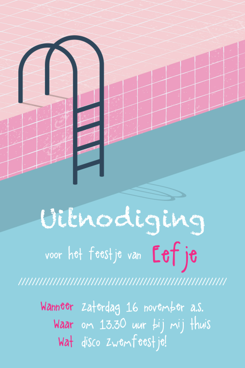 Uitnodiging zwembad zwemfeestje voor een meisje