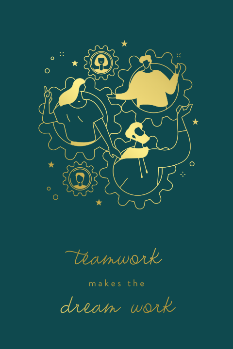 Kerstkaart voor werknemers en goudfolie team illustratie