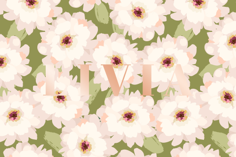 Geboortekaartje met lichtroze bloemen en rosegoudfolie naam