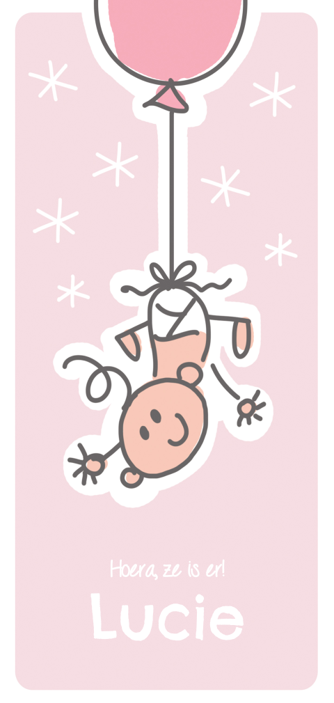 Geboortekaart baby meisje hangend aan een roze ballon
