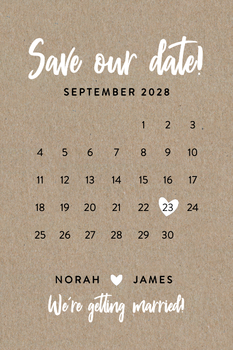 Kraft save the date kaart met kalender en hartje