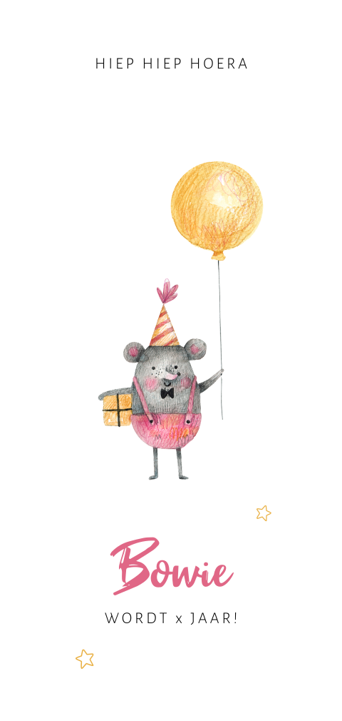 Leuke uitnodiging muis met ballon voor een meisje