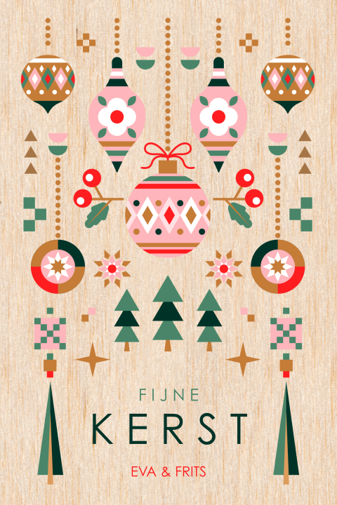 Grafische kerstkaart op echt hout