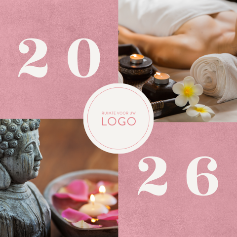Roze wellness kerstkaart met 2026 en logo