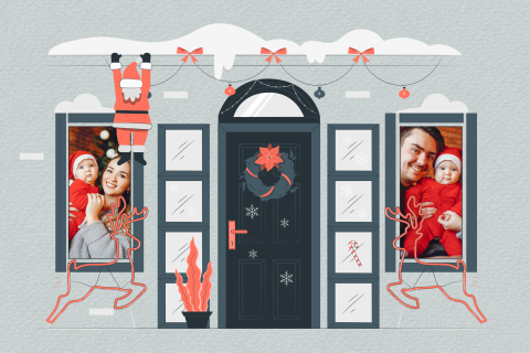 Foto kerstkaart met winters huis