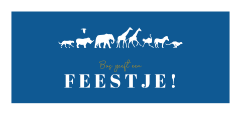 Blauwe uitnodiging verjaardagsfeestje met rij wilde dieren