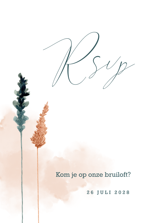 RSVP kaartje met droogbloemen en roze waterverf