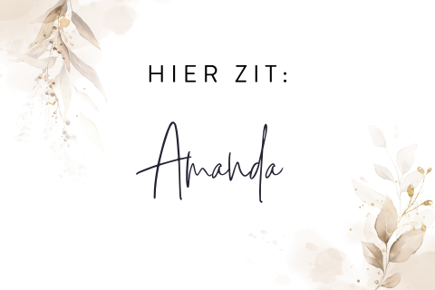 Tafelkaartje met beige bladeren en spetters goud