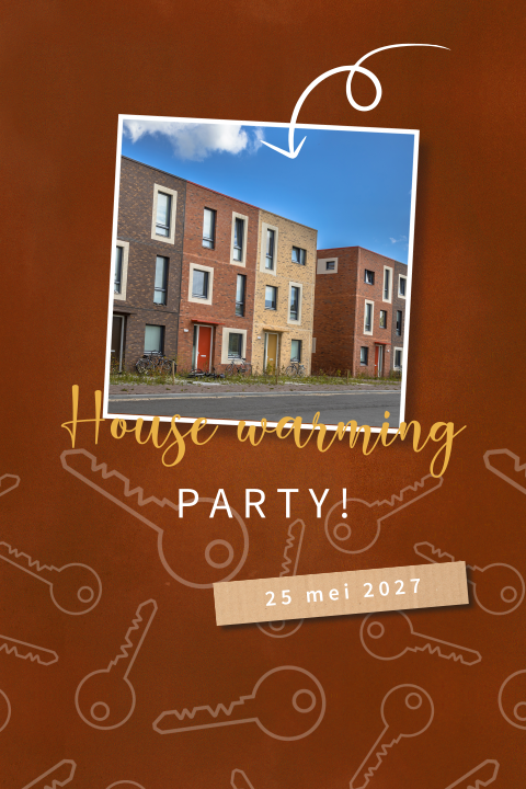 Uitnodiging house warming met sleutels en foto