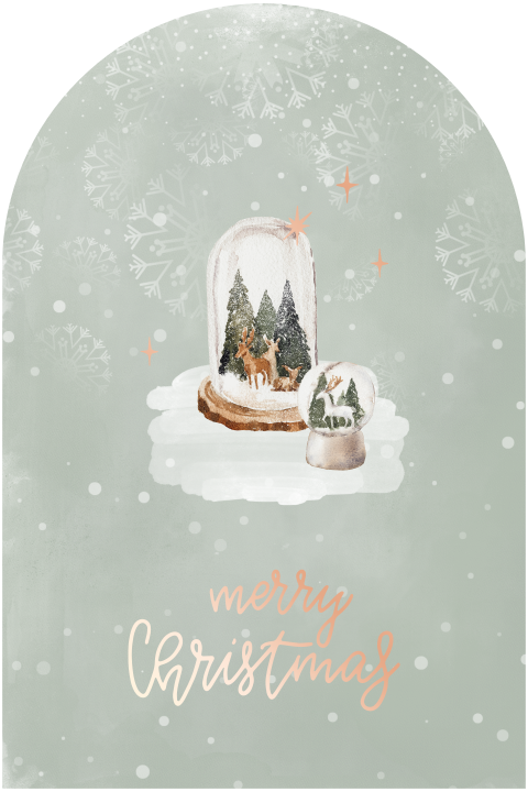 Groene kerstkaart met sneeuw en rosegoudfolie