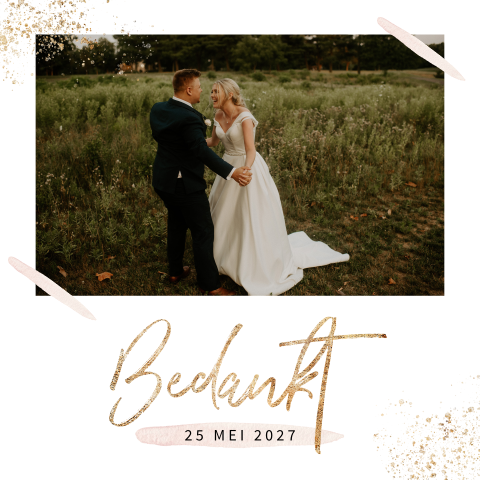 Bedankkaart blush met gouden spetters