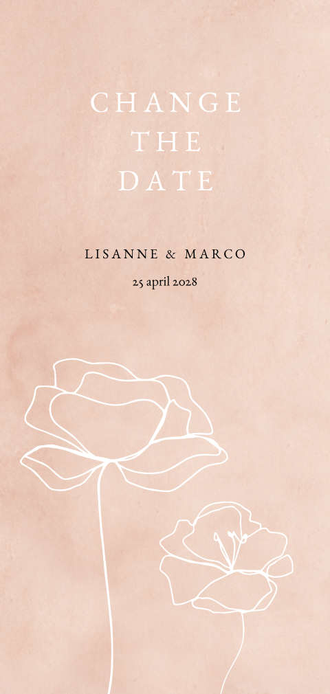 Klassieke change the date kaart in roze met rozen