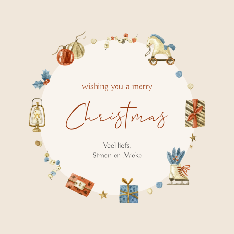 Vintage kerstkaart met kerst illustraties