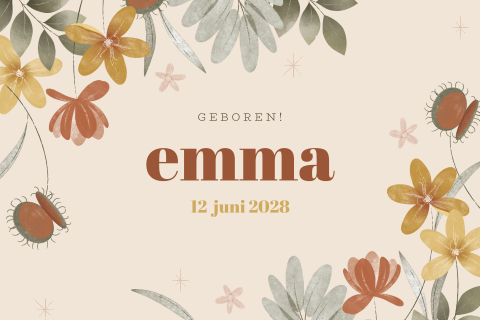 Geboortekaartje meisje met bloemen