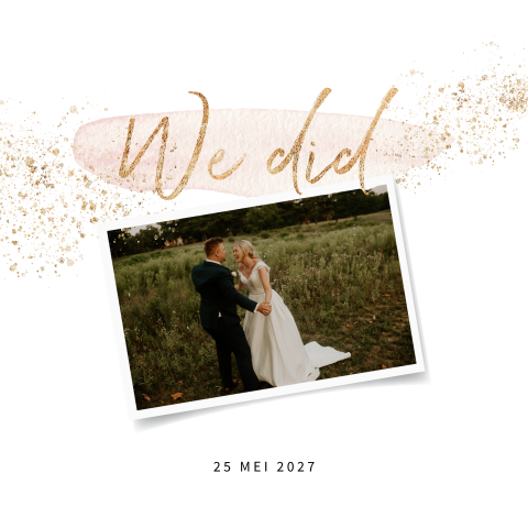 Wij zijn getrouwd kaart blush waterverf met foto