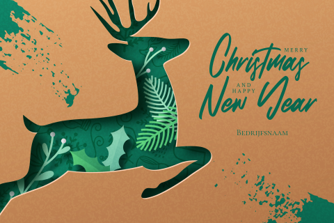 Kerstkaart met groen hert op kraftlook