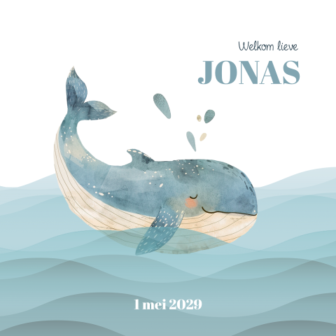 Enkel geboortekaartje met walvis