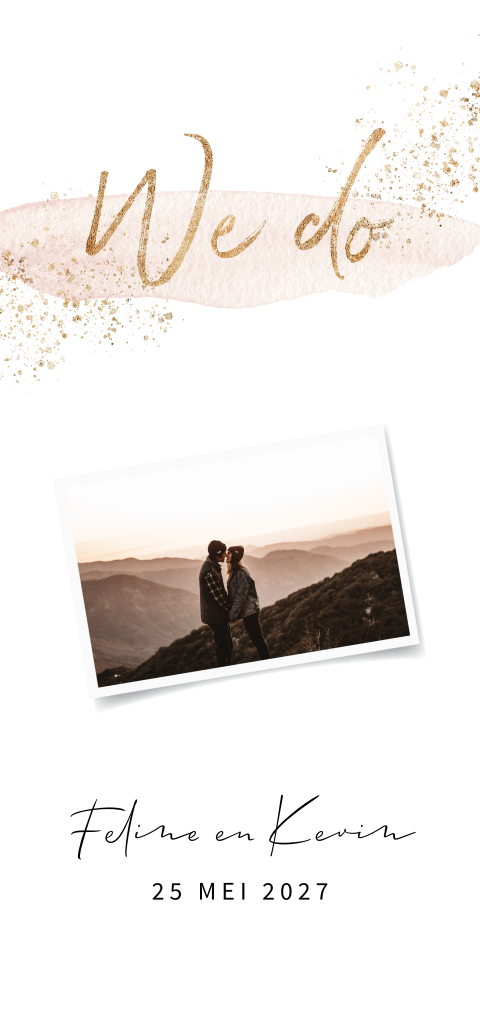 Trouwkaart met blush waterverf foto en spetters