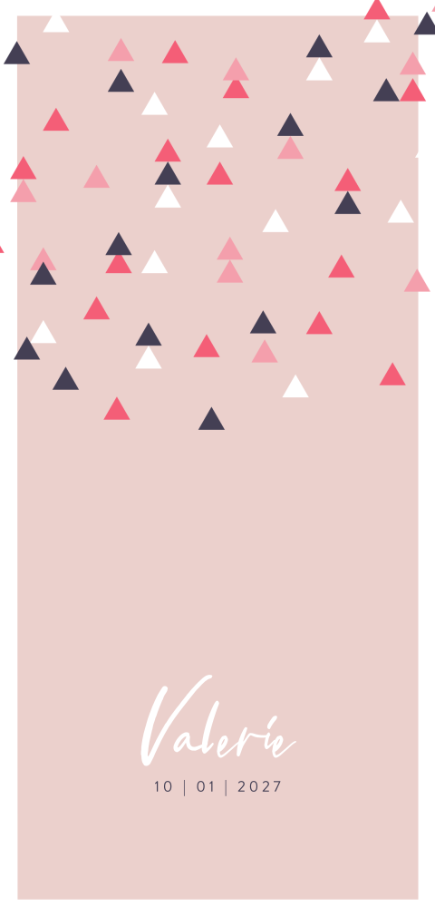 Geometrisch geboortekaartje meisje met roze driehoekjes