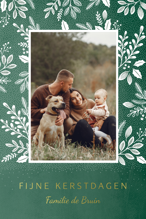 Groene kerstkaart met eigen foto en goudfolie